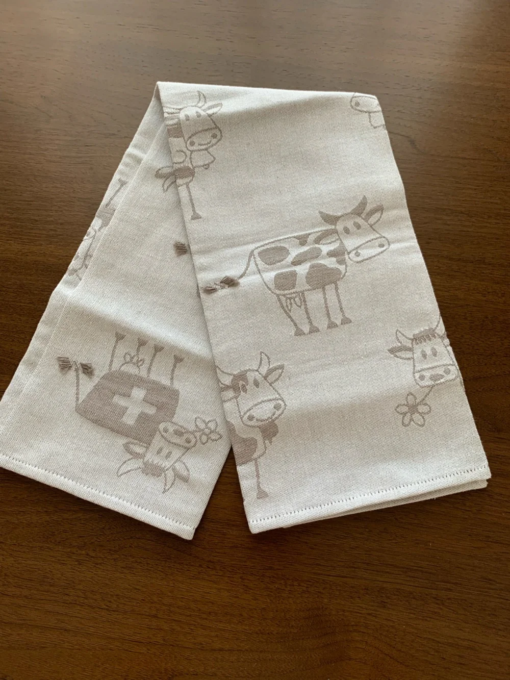 Rare Meyer-Mayor Linen Kitchen Dish Towel Gray Cow Farm. Made in Switzerland